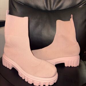 Pink Heeled Platform Boots